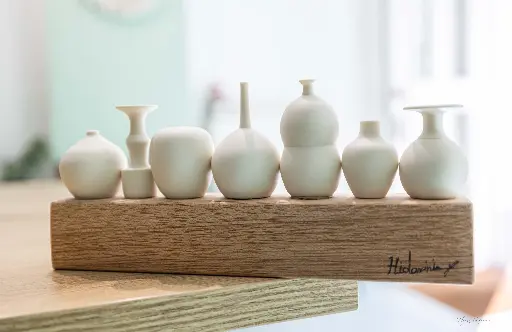 Mini vases on a row